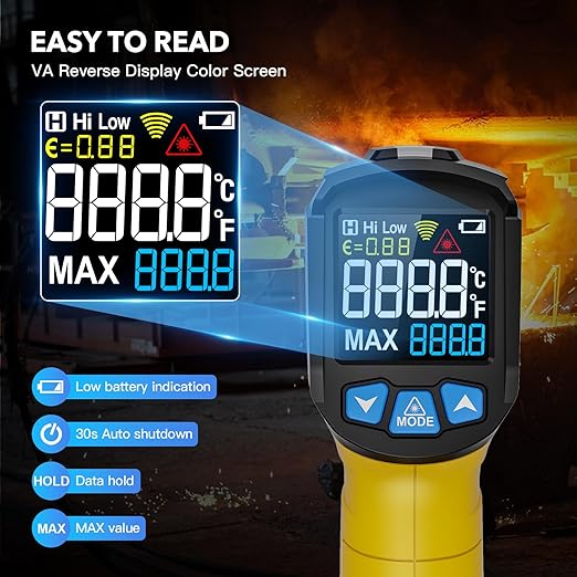 Infrared Thermometer Gun - INSTRODOTS Digital Laser Thermometer emperature Gun with Adjustable Emissivity & Max Value, -58°F~1472°F Non-Contact Surface Thermometer for Cooking, Freezer, Pizza, HVAC
