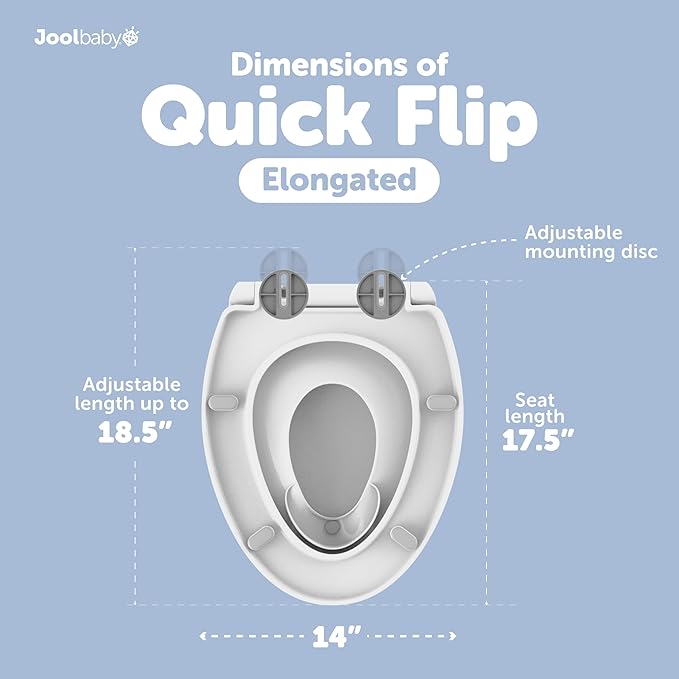 Quick Flip Toilet Seat with Built-in Potty & Splash Guard for Toddler Training, Slow Close - Jool Baby (Elongated)