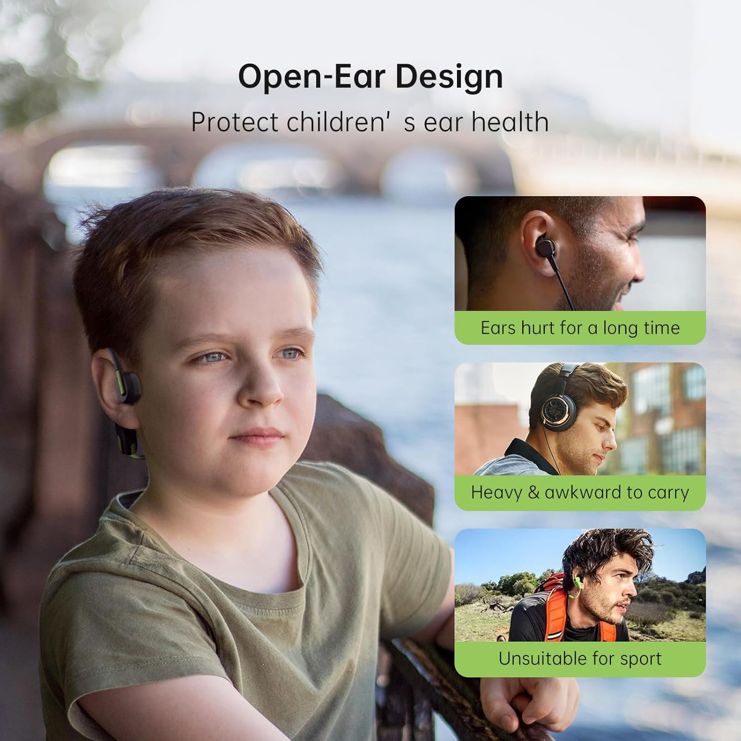 IFECCO Kids Wireless Earbuds - Kids Bluetooth Open Ear Headphones with Mic,Ultra-Light,IPX5 Waterproof and Safer for Children Wireless Headphones,Perfect for School Travel Gifts