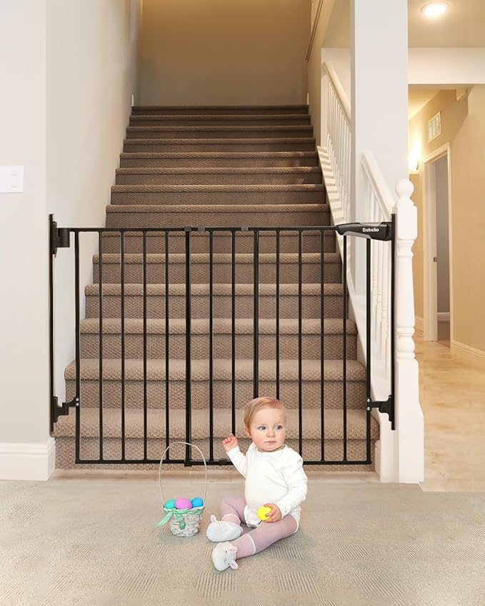 Babelio 27-45" No Bottom Bar Baby/Dog Gate with Easy Installation, 2-in-1 Auto Close Design, Suitable for The House, Stairs, and Doorways, Safety Pet Gates with Large Walk-Thru Door, Black