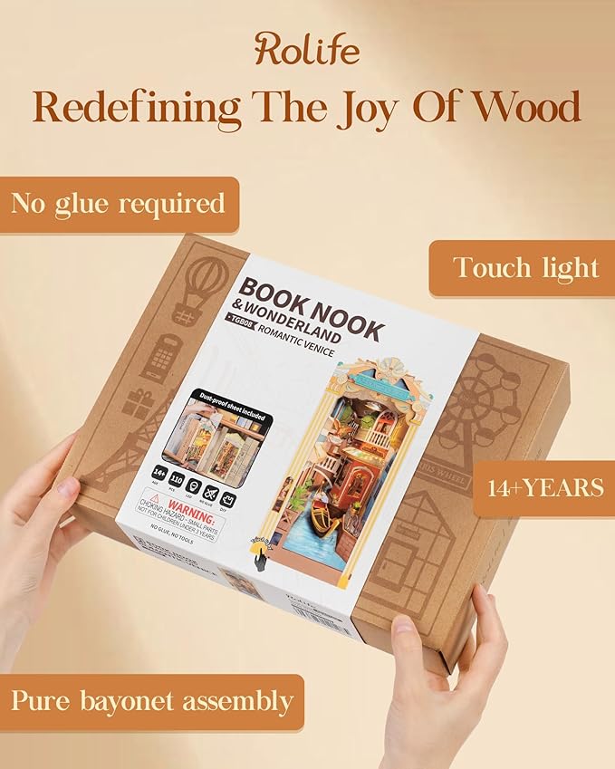 Rolife DIY Book Nook Kit for Adults, Miniature Dollhouse Booknook Kit, 3D Wooden Puzzle Creative Decorative Bookends Bookshelf Diorama Insert Crafts Hobbies Gifts (Romantic Venice)