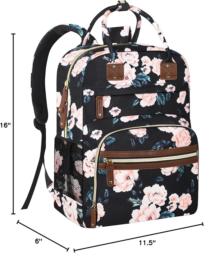 Diaper Bag Backpack Tote for Women Large Capacity with Insulated Pockets Multifunctional Diaper Bags For Baby Girl Boy Waterproof Baby Bags, Maternity Bag Black Pink Floral