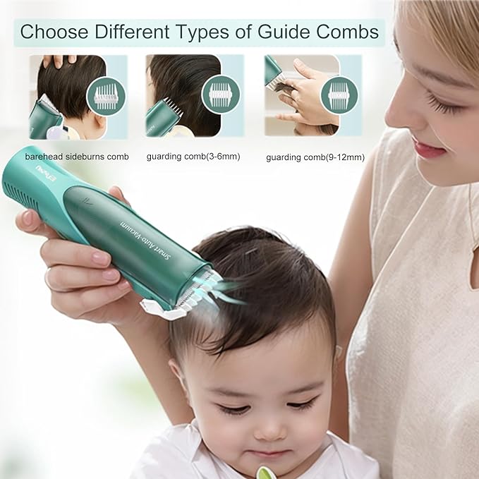 Baby Hair Clippers, Low Noise Electric Vacuum Baby Hair Clippers for Kids, Waterproof, Rechargeable Hair Cutting Kit, Cordless Hair Trimmer for Toddlers & Children