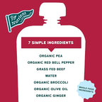 Serenity Kids 6+ Months Beef & Ginger Baby Food Puree Pouches - Grass Fed Beef & Organic Peas, Bell Pepper & Broccoli - No Added Sugar & BPA-Free Pouches - 3.5 Oz, 6 Pack
