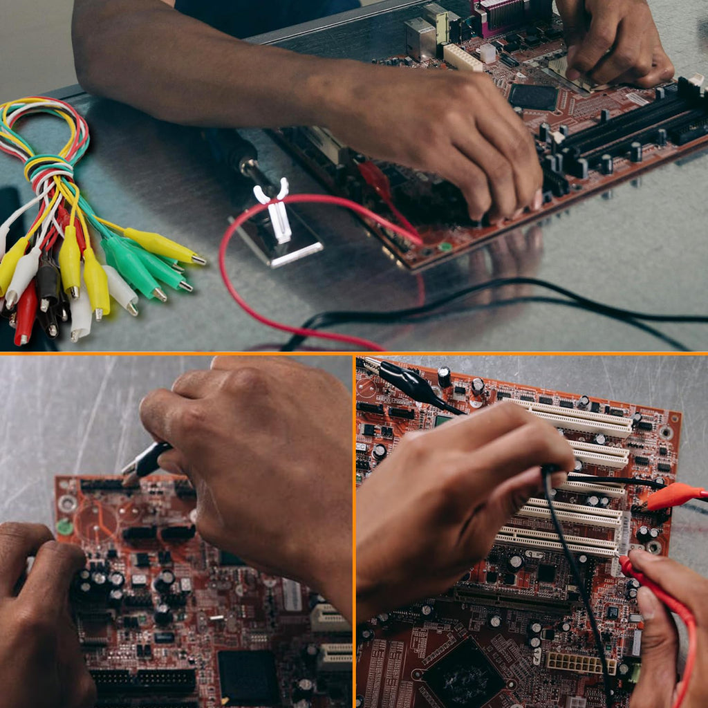 120PCS Premium Alligator Clips Electrical, 5 Colors Test Probes & Leads, Crocodile Jumper Wires with Dual Ended Insulators Cable for Electric Circuit Connection, Multimeter, Electronic Experiments