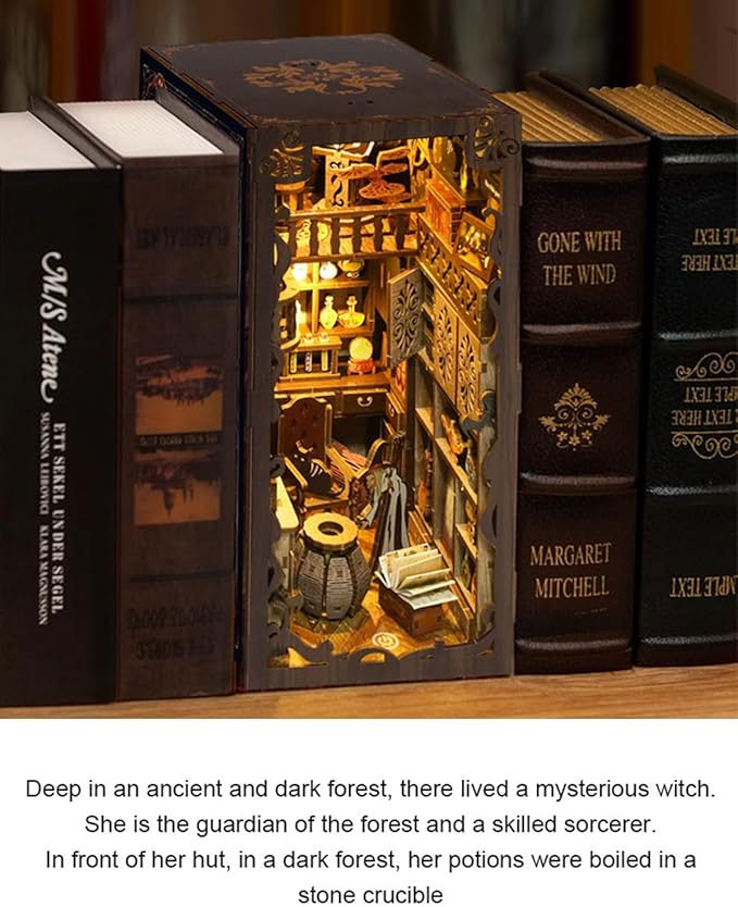 Book Nook Kit - DIY Miniature House Dollhouse 3D Puzzles for Adults and Teens - Gifts for Family and Friends Bookshelf Decor Tiny House Model Build with LED Light (BV02-006)