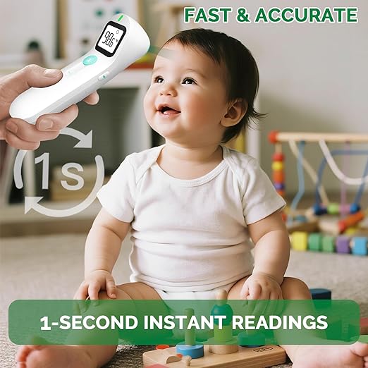 No-Touch Forehead Thermometer for Adults Kids Baby with Fever Alarm, Large Digital LCD Display, Multi-Mode Object Temperature 1s Instant Reading (Batteries Included)