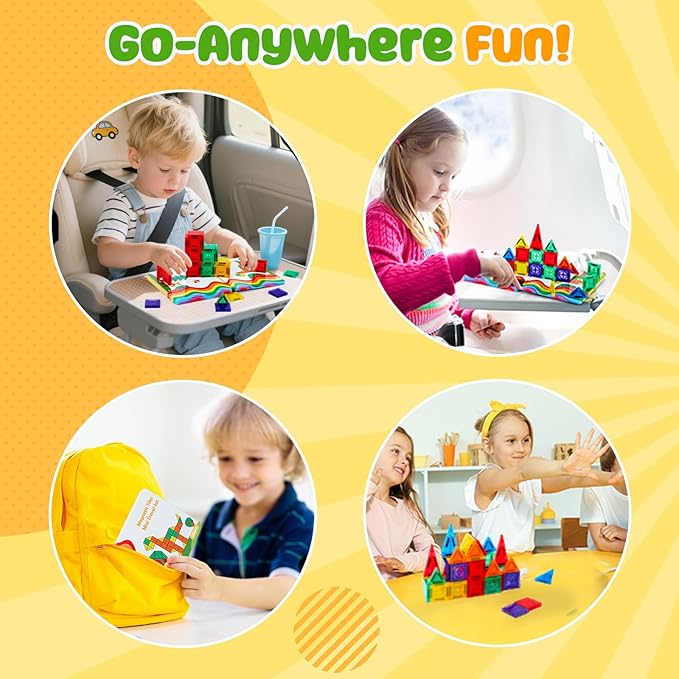 FNJO Mini Magnetic Tiles, Magnet Building Set,60 PCS Building Blocks Set STEM Preschool Montessori Toy for Kids Boys Girls