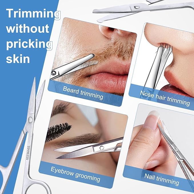 6 PCS Nasal Hair Cutter & 2 PCS Facial Hair Small Grooming Scissors for Men Women - Double-Sided Nostril Hair Remover Tool with 360° Rotating Blade, Nose Hair Trimmer & Eyebrow Scissors