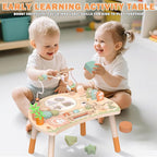 Activity Table for 1+ Year Old, 9-in-1 Wooden Montessori Toy Activity Center with Shape Sorter Fishing Game Bead Maze, Baby Play Table Sensory Educational Toys for Toddler