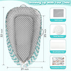 KISS GOLD Baby Lounger - Breathable Soft Cotton Cover Baby Lounger Nest, Babies Essentials Gifts, Portable Lounger for Baby Tummy Time Floor Playing Seated Support for Home and Travel