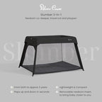 Silver Cross Sleep & Go 3 in 1 Travel Crib - Converts Newborn Bassinet, Crib to Playard - Portable, Lightweight, Easy to Pack with Comfortable Mattress for Infants to Toddlers - Carbon (Sustainable)