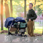 TOPDesign Universal Baby Stroller Organizer, Double Stroller Caddy with Detachable Mesh Bag & Heightened Insulated Cup Holders & Non-Slip Secure Hooks Accessories, Fits Most Strollers (Green)