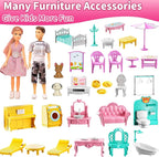 Pink Girl House Playset for Kids 3 4 5 6 7 8 Years Old - Villa Girl Toys with 4 Storeys 10-Room and 2 Dolls, Furniture Accessories, Pretend Play Indoor Toddler Toys Birthday Gifts for 3-5 6-8