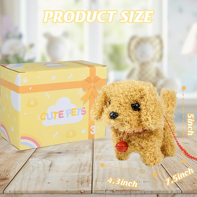 Plush Toys Walking Dog Toys That Can Walk, Bark and Wag Tail,Interactive Electronic Pet Toys Puppy with Leash,Easter Christmas Birthday Gift for Toddlers Kids