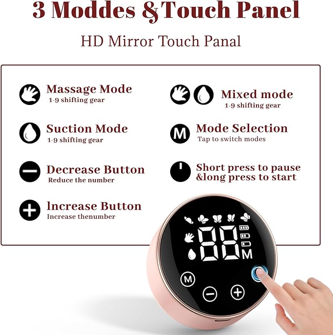 Electric Breast Pump, 3 Modes 9 Levels,Whisper-Quiet Electric Breast Pump, Anti-Backflow, Touchscreen LED，Portable for Home & Travel