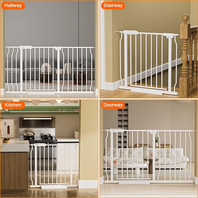 Extra Wide Baby Gate Extra Tall Dog Gate for Stairs Doorways White Metal Tension Child Pet Safety Gates with Pressure Mount 67-71.5 Inch (White)