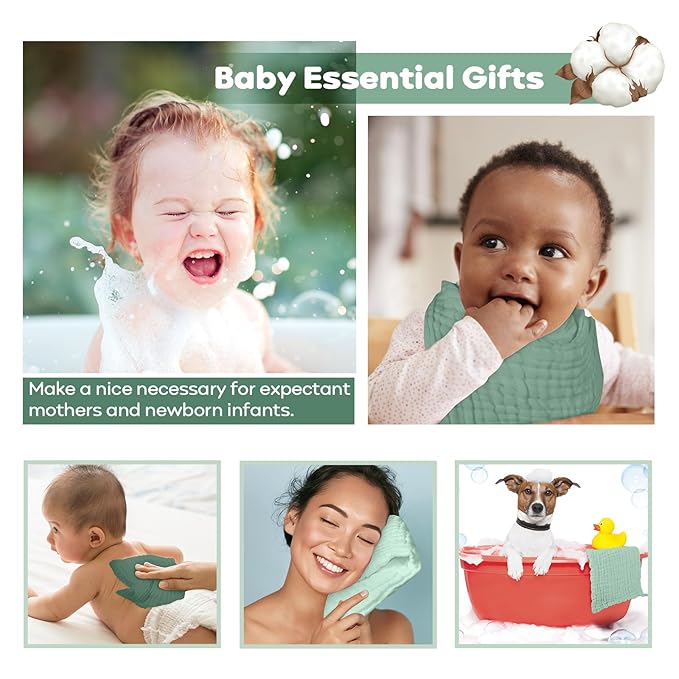 Yoofoss Muslin Baby Washcloths 100% Organic Cotton Face Towels 6 Pack Wash Cloths for Baby 12x12in Soft and Absorbent Baby Wipes (Gradient Green)