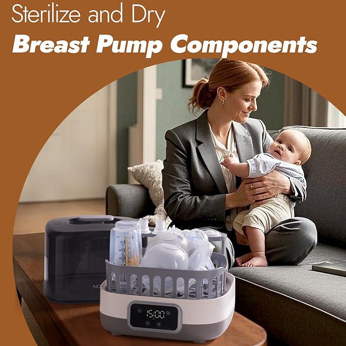 NCVI 20-Minute Baby Bottle Steamer Sterilizer and Dryer with 2 Bottle Trays for 8/6 Bottles, Fast Electric Steam Sterilization Disinfection for All Bottles, Pacifiers, Teether and Breast Pump Parts