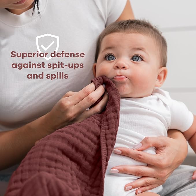 Comfy Cubs Muslin Burp Cloths 20" x 10", Pack of 10 - Large, 6-Layer, Ultra Absorbent 100% Cotton for Baby Drool and Messes - Soft, Safe & Gentle Baby Burp Cloths Set for Boys & Girls - Wine