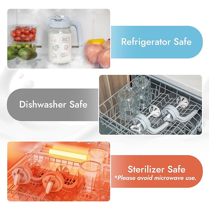 Papablic Glass Breastmilk Pitcher, Formula Mixing Pitcher with Mixing Handle Lid, Wide Mouth Mason Jar Mixer with Flip Locking Spout, Easy to Clean, BPA Free, Blue