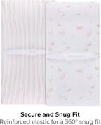 Ely’s & Co. Changing Pad Cover, Diaper Changing Table Sheets, 2 Pack, Cradle Sheet Set for Baby Girls, 100% Jersey Knit Cotton, 32”x16”x5” Pink Butterfly + Stripe Collection