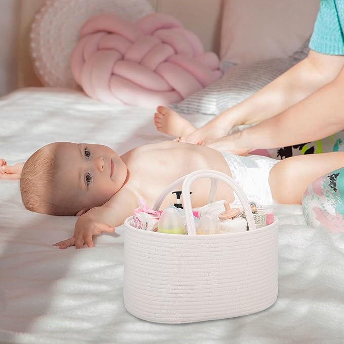 COMSE Baby Diaper Caddy Organizer, Car Caddy, Diaper Change Organizer, Gift Baskets Empty, Portable Tote Bag with Divider, Baby Shower Gifts Newborn Essentials Registry Must Have, White