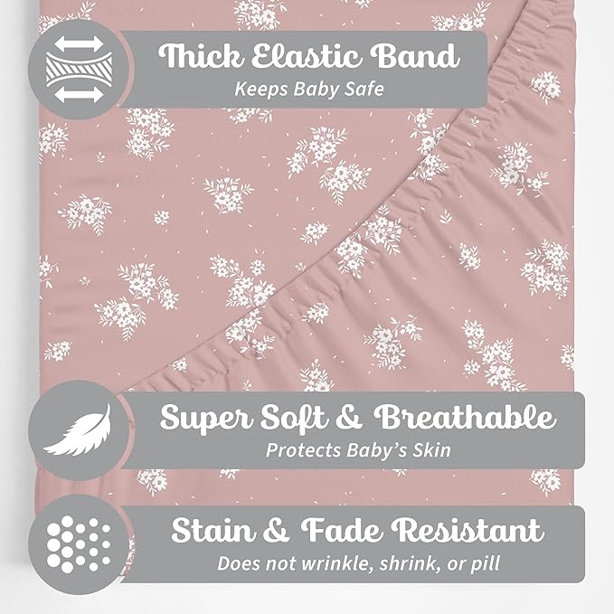Baby Changing Pad Cover 2-Pack for Girls (Antique Rose) - Premium Fitted Sheets Baby Diaper Changing Table Cover - Buttery Soft Cotton Blend
