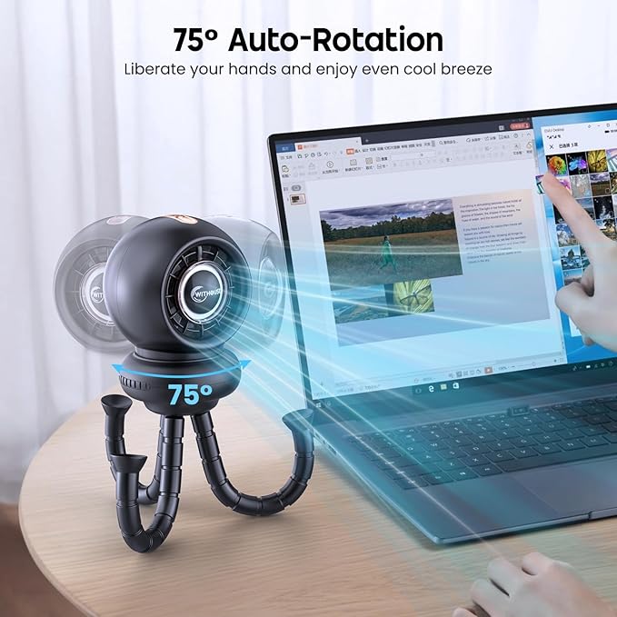 Stroller Fan, Battery Operated Baby Stroller Fans, 8000mAh Rechargeable Fans, 75° Auto Oscillation Portable Fan, 5-12H Runtime, 4 Speeds Wind, Detachable Base & LED Display