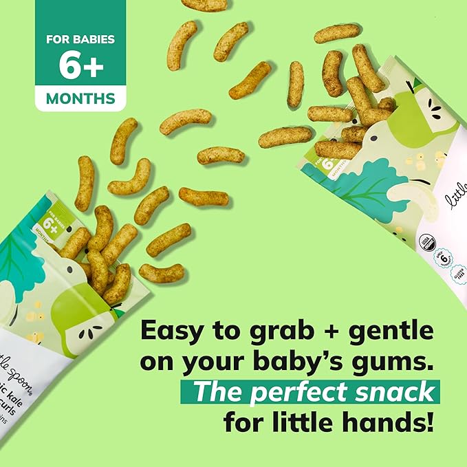 Little Spoon Kale Apple Meltable Baby Puffs, Organic Corn Quinoa Sorghum, No Rice, No Added Sugar Snacks, Encourages Self-Feeding, 1 Oz Bag, 4 Pack