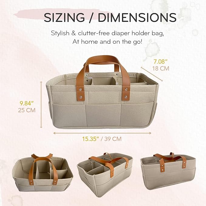 KiddyCare Diaper Caddy Organizer Cart for Nursery Baby Basket Gift for Boy/Girl | Diaper Caddy for Changing Table Basket Organizer with Dividers | Caddy for Baby Stuff Breast Pump Caddy - Regular