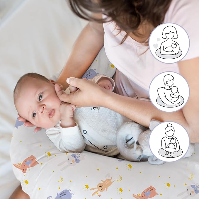 Little Grape Land Nursing Pillow for Infants, Breastfeeding Pillows, Baby Support Pillow for Nursing, Bottle Feeding, Tummy Time with Machine Washable Cover & Breathable Filling (Rabbit)