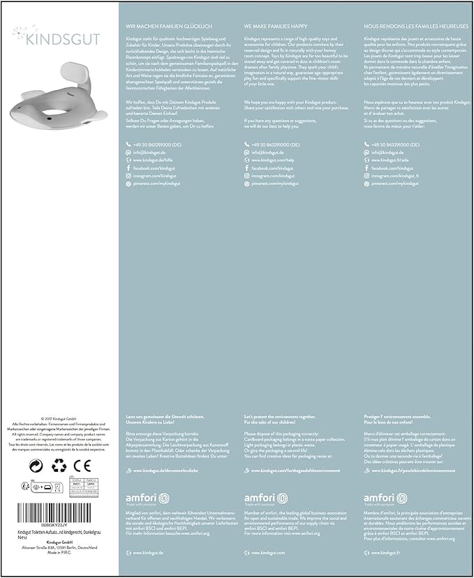 Kindsgut Potty Training Seat in whale design, designed in Germany, suitable for all toilet shapes non-slip toilet seat, Dark Grey