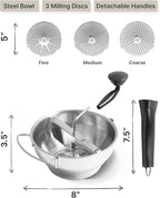 Stainless Steel Food Mill with Detachable Handles – Hand Crank Grinder for Baby Food, Tomato Sauce & Mashed Potatoes – Includes 3 Discs – Easy to Use & Clean – Great for Home Chefs, Parents & Canning
