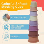 Stacking Cups Baby Toy Educational Cup Stacking Set 8-Pc Stackable Cups with Number Rainbow Nesting Cups for Babies 6-12 Months Stacking Cups for Toddlers 1-3 Perfect for Indoor/Outdoor