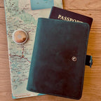 Genuine Leather AirTag and Moto Tag Passport Holder and Wallet for Men and Women RFID Blocking for Secure Traveling and Documentation Organizer (Blue)