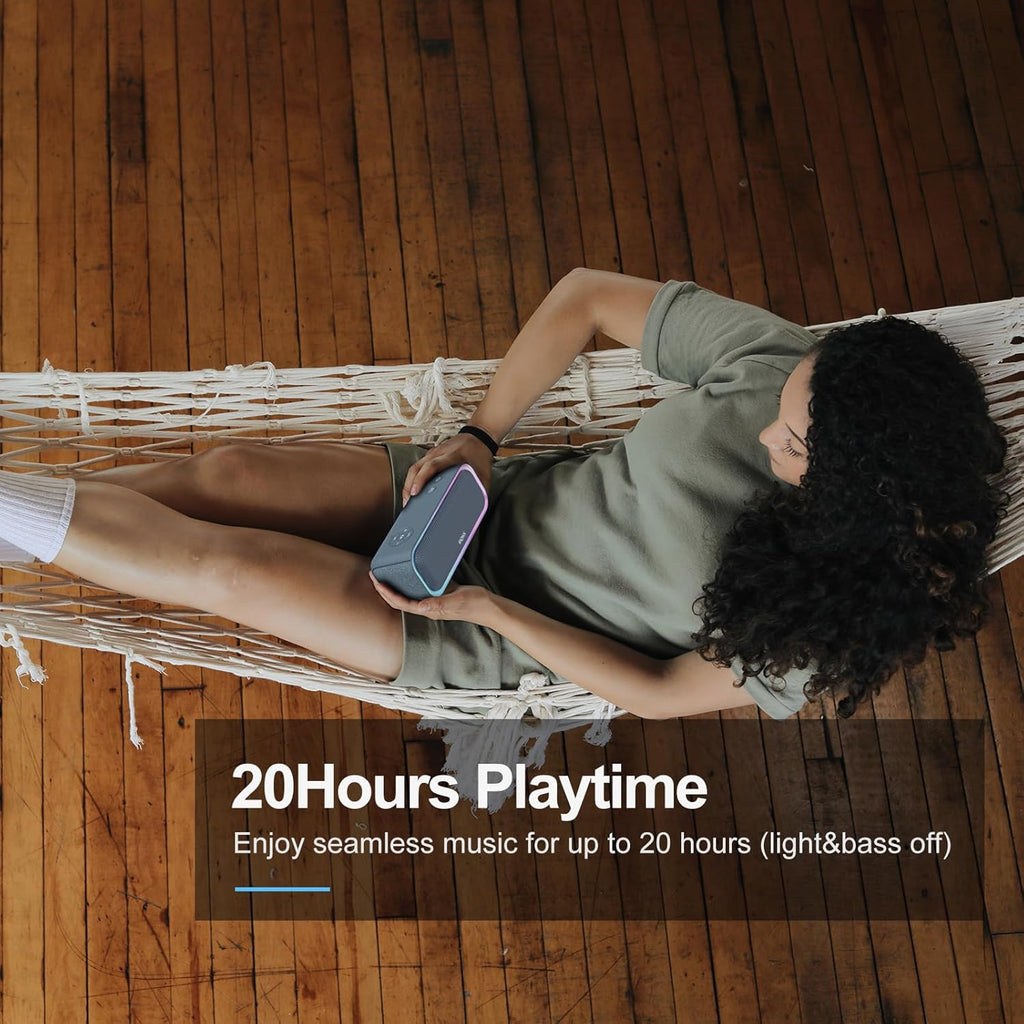 DOSS SoundBox Pro Bluetooth Speaker with 20W Stereo Sound, Active Extra Bass, IPX6 Waterproof, TWS Pairing, Multi-Colors Lights, 20H Playtime, Portable for Beach, Outdoor-Stone Blue