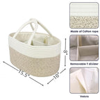 Large Baby Diaper Caddy Organizer for Girl Boy Rope Nursery Storage Bin Basket Portable Holder Tote Bag for Changing Table Car Travel Baby Shower Gifts Newborn Registry Must Haves White and Brown