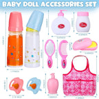 21 Pcs Baby Doll Accessories Baby Doll Diaper Bag Set with Accessories Include Diaper Disappearing Milk Bottles Pacifier Bib Feeding and Caring Set for Boys Girls Birthday Gifts