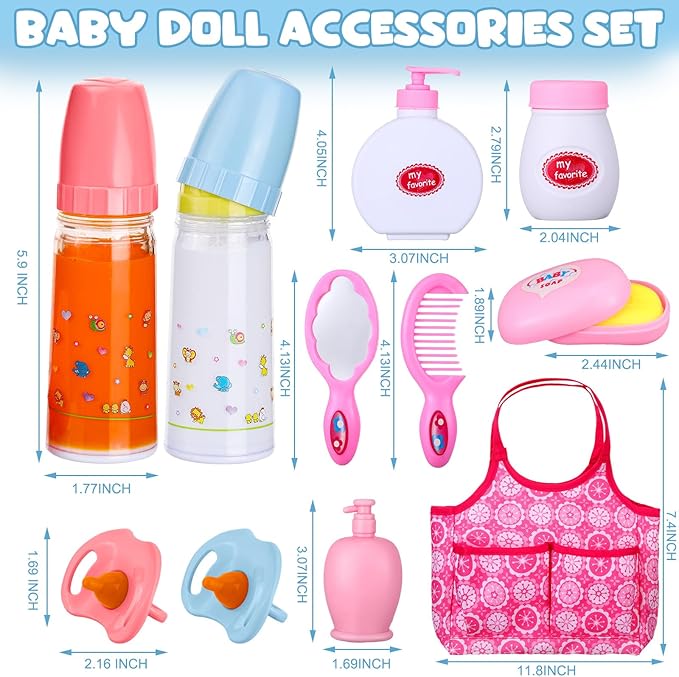 21 Pcs Baby Doll Accessories Baby Doll Diaper Bag Set with Accessories Include Diaper Disappearing Milk Bottles Pacifier Bib Feeding and Caring Set for Boys Girls Birthday Gifts