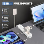 Outlet Concealer Power Strip-Outlet Cover Extender Outlets-8ft Flat Plug Extension Cord,Universal Size,1625W for Kitchen, Home and Office (8ft (Multi Ports,3 AC,2 USB&Type-C))