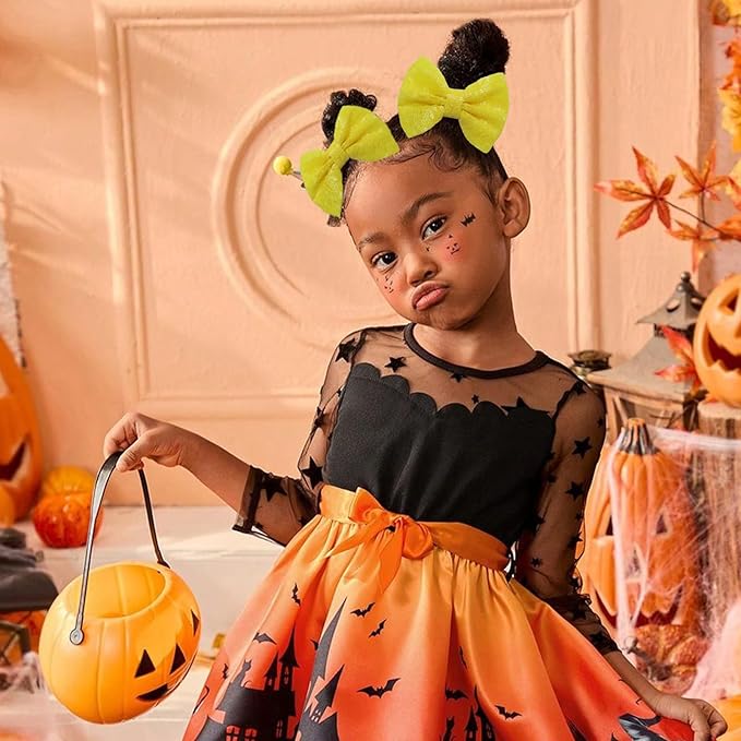 Halloween Hair Bows Clips Orange Sequin Hair Bows for Girls Halloween Alligator Clips Yellow Sparkly Glitter Cheer Barrettes Clips Hair Accessories for Little Teen Toddler Girls Kids Gifts