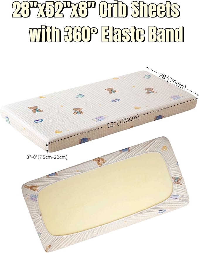 SDY Jersey Crib Sheets for Baby Girls,52"x28"X8", Pink Kawaii Bear Standard Oval/Retangle Crib Mattress Sheets for Toddler,Super Soft Breathable