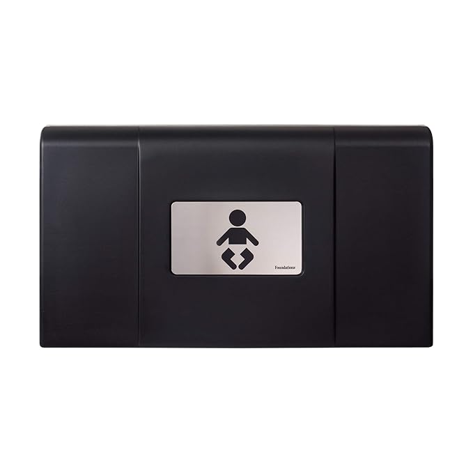 Foundations Ultra Horizontal Wall Mounted Baby Diaper Changing Station, Oversized Changing Surface, Plastic with Heavy Duty Stainless Steel Hinge - Black (200-EH-02)