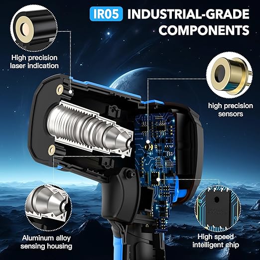 Infrared Thermometer Temperature Gun, -40℉ to 2192℉ Dual Laser High Temp Thermometer with LCD Color Display, Non-Contact Industrial Pyrometer 50:1 Distance Ratio, Adjustable Emissivity