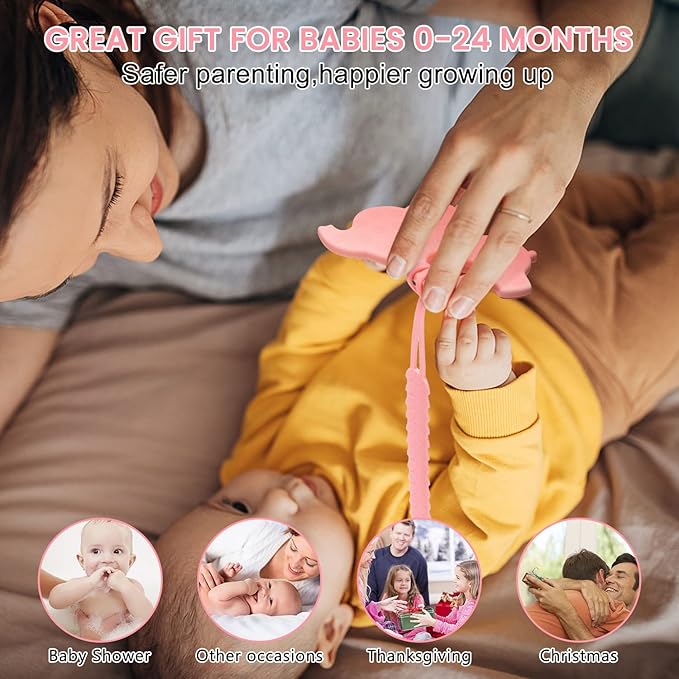 Teething Toys for Babies 0-6 6-12 Months Baby Teethers with Clip Silicone Baby Teether Toys for Boys and Girls Infant Teething Relief for Teething Elephant Shape, Pink