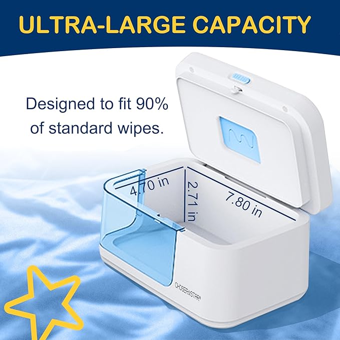 Baby Wipe Warmer and Dispenser Portable Heated Diaper Wipe Heater with Fast Heating, Large Capacity, and Anti-Dry Out (no Charger Block)