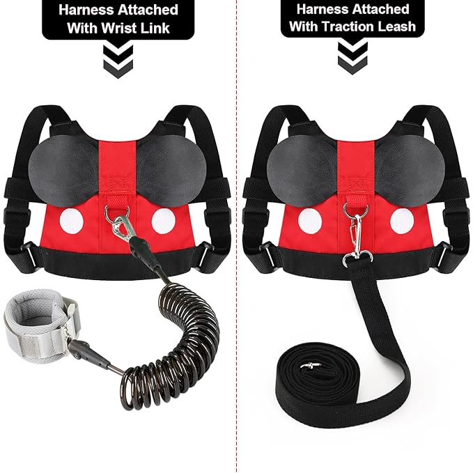 Accmor Toddler Harness Leash, Cute Kids Leash + Black Anti Lost Wrist Link for Outdoor Travel, Adorable Baby Leash Child Walking Harness Wristband Assistant Strap Mini Belt Protector for Boys Girls