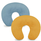 Hooyax Muslin Nursing Pillow Covers 2 Pack, Soft and Breathable Nursing Covers for Breastfeeding Pillows, Adorable Infant Feeding Pillow Slipcover for Baby Boy and Girls (Blue Ginger)