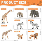 8PCS Safari Zoo Animals Figurines Toys, Realistic Plastic Jungle Animal Figures, Includes Lion,Elephant,Giraffe,Zebra, African Wild Animals, Educational Learning Playset for Kids